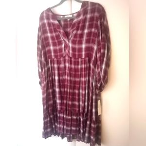 Dark Red plaid easy slip on plaid dress